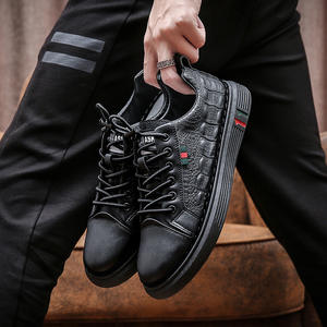 Chaussures de sport en cuir respirant et en toile pour hommes, chaussures décontractées noires - Product Image 2