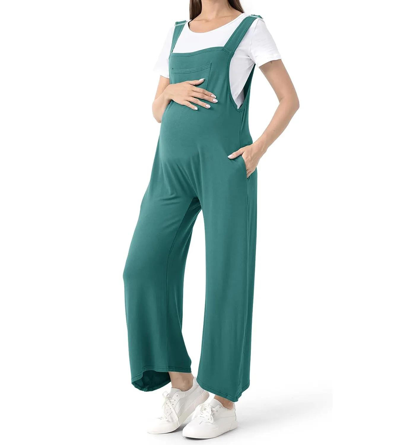 Pregnant Women Overalls Wide Leg Jumpsuits Loose Sleeveless Straps Casual Maternity Rompers Jumpers With Pockets Outfits
