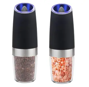 Conjunto automático de moedor de sal e pimenta, novo moinho automático de sal e pimenta com luz de led, resistência ajustável, moedor de sal e pimenta