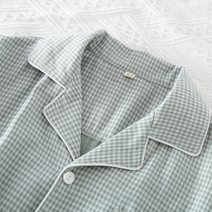 Pyjamas pour hommes Double couche de gaze de coton <span class=keywords><strong>japonais</strong></span> décontracté tricoté à manches longues à carreaux mince ensemble de vêtements d'été - Product Image 2