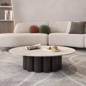 طاولة قهوة مستديرة حديثة على الطراز الأوروبي قاعدة خشبية عالية الجودة مع رخام صناعي لغرفة المعيشة بسعر الجملة - Product Image 3