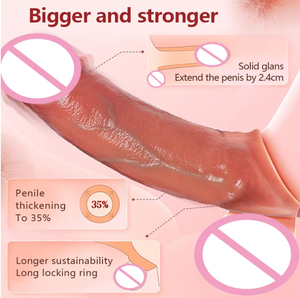 Mainan seks kondom lengan <span class=keywords><strong>Penis</strong></span> bergetar realistis Dildo tali berongga untuk ejakulasi pria penundaan - Product Image 3