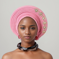Ecowalson - Exquisito Pañuelo para la Cabeza con Cuentas y Encaje en Capas, con Lazos Traseros Ajustables, para Bodas y Fiestas Nigerianas, Diseño Elegante y Glamuroso