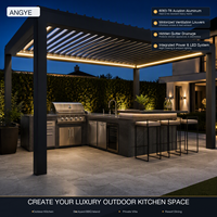 Angye - Gazebo de jardin motorisé en aluminium rectangulaire à lames orientables, LED électriques minimalistes, respectueux de l'environnement, personnalisable, nature