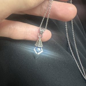 Yunnique Zinc Alloy Electroplated Silver Pyramid Pendant <b>Necklace</b> with <b>Blue</b> Zircon Geometric Design Fashion Jewelry - Product Image 2