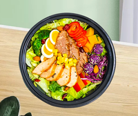 Boîte à lunch jetable ronde en plastique PP de qualité alimentaire, noire, avec couvercle, pour pizza, sushi, restaurant, hôtel, usage domestique, à emporter