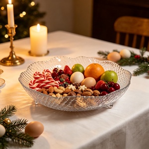 <span class=keywords><strong>Bol</strong></span> à fruits moderne en verre ondulé festonné, plat de service pour desserts, collations, fêtes, mariages, buffets, décoration de table à la maison, compatible lave-vaisselle - Product Image 1