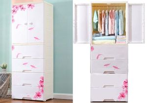2 Open Door 5 Layer Drawer <strong>Plastic</strong> Clothes Storage <strong>Cupboard</strong> - Product Image 2