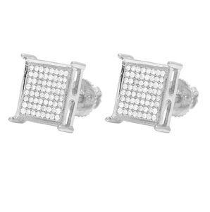 Premium <b>Silver</b> Square Design Lab Grown Diamond <b>Stud</b> Earrings with 10K White Gold Style Classic Party Jewelry - Product Image 1