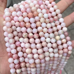 Imported Pink Opal Gemstone Loose 6mm 8mm Round Smooth Natural Pink Opal Beads For Jewelry Making