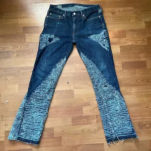 DiZNEW produk baru 2024 pria pakaian mode Vintage jalanan Slim Fit kustom Jeans ungu merek Jeans Denim robek Jeans pria