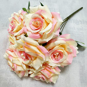 Ramo de Rosas de Seda de Alta Calidad, Flores de Seda Hechas <span class=keywords><strong>a</strong></span> Mano, Rosa de Cuerno Grande de 7 Cabezas para Regalo de Boda, Decoración de Mesa, Estudio de Bodas - Product Image 1