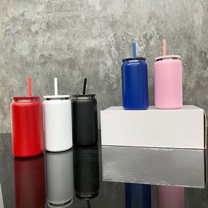 Vaso de Acero Inoxidable de Doble Pared con Recubrimiento de Polvo Negro de 16 oz, con Pajitas de Plástico Transparente para Grabado Láser, Disponible en Almacén de EE. UU. - Product Image 2