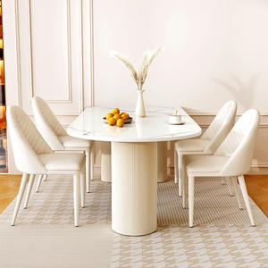 Mesa de Comedor Ovalada Moderna para 6-8 Personas, Mesa de Cocina Grande con Tapa de Imitación Mármol <span class=keywords><strong>y</strong></span> Patas Dobles para el Comedor Familiar. - Product Image 3
