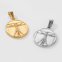Pendentif Homme en Acier Inoxydable Plaqué Or 18 carats, Motif Homme de Vitruve de Da Vinci, Boussole, Cupidon, Ange, Croix de Jésus, pour la Fabrication de Bijoux