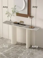 Table console de style crème, luxe léger, haut de gamme, avec plateau en dalle de roche et structure métallique, pour entrée, salon, meuble de rangement moderne