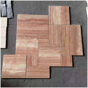 Carreaux <span class=keywords><strong>de</strong></span> travertin Rosso Dark Red poli et brossé, motif français, pour cuisine, villa <span class=keywords><strong>de</strong></span> luxe, intérieur, extérieur, sol, mur - Product Image 3