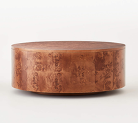 Table basse moderne en bois de burl, cylindrique, avec rangement, base flottante et placage parquet, pour salon et hôtel
