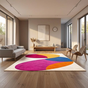 Tapis en laine fait main abstrait et vibrant de luxe, extra épais, avec envers antidérapant en latex, décoration moderne pour intérieur/extérieur - Product Image 3