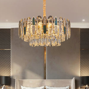 Lustre moderne de luxe en cristal K9 pour salle à manger et chambre à coucher, ampoules LED E14 incluses, luminaire plaqué or à intensité variable - Product Image 2