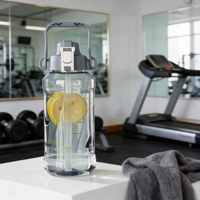 Bouteilles de sport portables Longstar 2L sans BPA, anti-fuite, écologiques, avec paille, en PP réutilisable, pour boire directement, design créatif et minimaliste