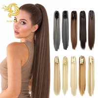 Extensions de cheveux synthétiques longues et lisses en queue de cheval avec pince à griffes, résistantes à la chaleur, pour femmes, vente en gros