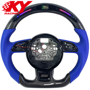 Volant personnalisé en fibre de carbone, cuir bleu, LED, RPM pour Audi B8 C7 A3 A4 A5 A6 A7 A8 S3 S4 S5 S6 S8 RS4 RS5 RS6 RS7 SQ5 - Product Image 1