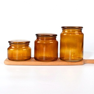 Portacandele in <span class=keywords><strong>vetro</strong></span> ambra <span class=keywords><strong>con</strong></span> coperchio per tappo 300ml 500m 700ml - Product Image 1