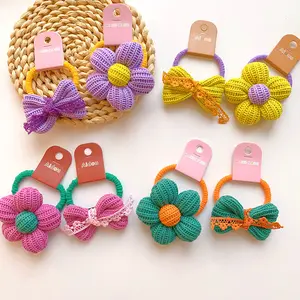 Trẻ Em Dễ Thương Sinh Thái Thân Thiện Dệt Kim Bow Đàn Hồi Scrunchies Cô Gái Phim Hoạt Hình Hoa Ren Đuôi Ngựa Tóc Tie Handmade Tóc Phụ Kiện