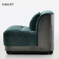 WBERT Canapé simple VIP italien moderne-Velours vert mousse associé à un fauteuil de salon de luxe en acier inoxydable