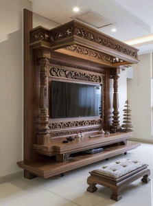 Luxury Indian Heritage Wooden TV Wall <b>Unit</b> with Intricate Carving And Storage Cabinets Classic Teak Wood TV <b>Unit</b> Manufacturer UK - Product Image 5