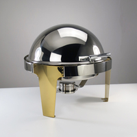 Réchauffeur de nourriture unique pour la restauration couvercle rabattable complet avec fenêtre chauffe-plats pour buffet réchaud en acier inoxydable avec décoration dorée