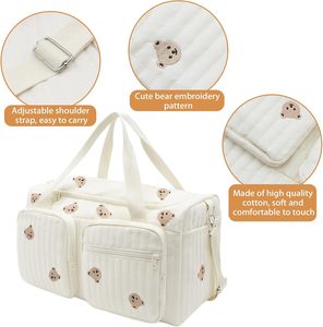 Grand <span class=keywords><strong>sac</strong></span> à langer et <span class=keywords><strong>sac</strong></span> <span class=keywords><strong>de</strong></span> <span class=keywords><strong>maternité</strong></span> en coton brodé pour maman, idéal pour les voyages, l'accouchement à l'hôpital et la poussette - Product Image 2