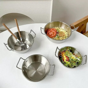 304 Stainless Steel Pot 19cm Double Handle Instant Noodle Bowl Salad Bowl Food Serving Dish Kitchen <b>Cookware</b> - Product Image 1