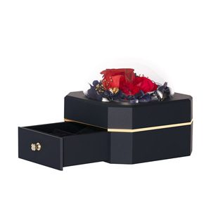 Boîte cadeau de bijoux pour la Saint-Valentin, boîte cadeau hémisphérique exquise avec fleur éternelle, boîte cadeau style tiroir - Product Image 1