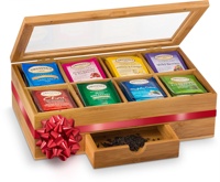Organisateur de sachets de thé, cadeau de Noël, boîte à thé en bambou, boîte de rangement multifonctionnelle pour couverts, plateau en bois pour la cuisine, boîte de rangement pour sachets de thé