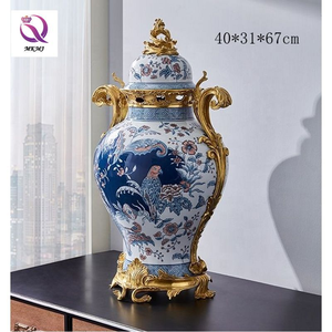 Grand et luxueux pot général en porcelaine bleue et blanche pour salon décoration de la maison pot de gingembre <span class=keywords><strong>vase</strong></span> décoratif - Product Image 2