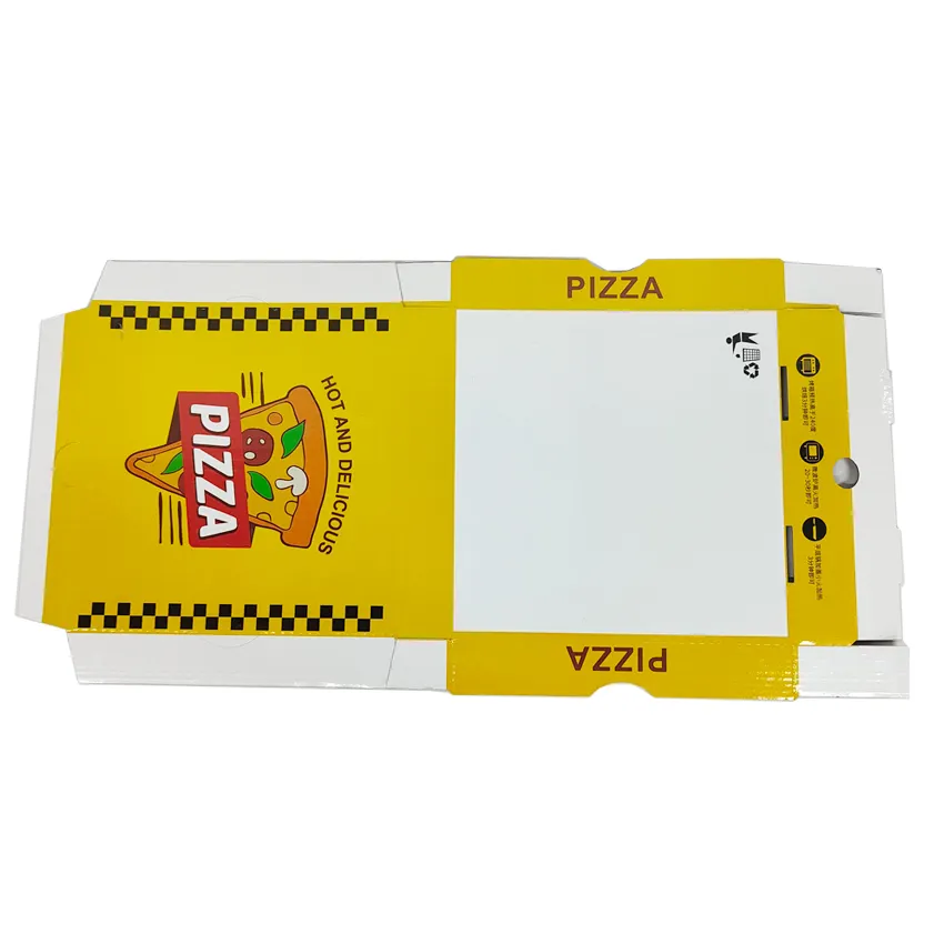 2024 NUEVA caja de pizza personalizada reutilizable 33 35 CM 7/9/12 pulgadas embalaje de pizza de papel corrugado caja de entrega con su propio logotipo