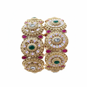 Jewelemarket Elegant and Stylish Openable Meenakari <b>Gold</b>-Plated Pota Stone Green & Pink Fashion <b>Bangle</b> <b>Set</b> Modern and Chic - Product Image 2