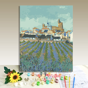 Painting by Numbers Kit Landscape Canvas Art Pastoral Village Scene Handmade Digital Printed Rectangle Home Decor - Product Image 1