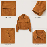 Veste décontractée en daim beige pour femme, style usine, avec poignets boutonnés et poches obliques, idéale pour le brunch