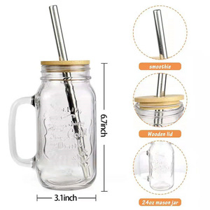 Vente en gros 16oz 500ml vide crâne forme <span class=keywords><strong>verre</strong></span> Mason pot à boire Mason poignée en <span class=keywords><strong>verre</strong></span> tasse <span class=keywords><strong>avec</strong></span> couvercle en métal <span class=keywords><strong>paille</strong></span> - Product Image 6