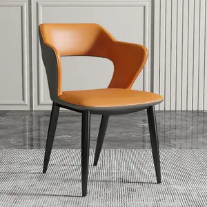 Lüks avrupa Modern Pu deri turuncu beyaz döşemeli kol yemek sandalyeleri ev otel mutfak restoran yemek odası mobilyası