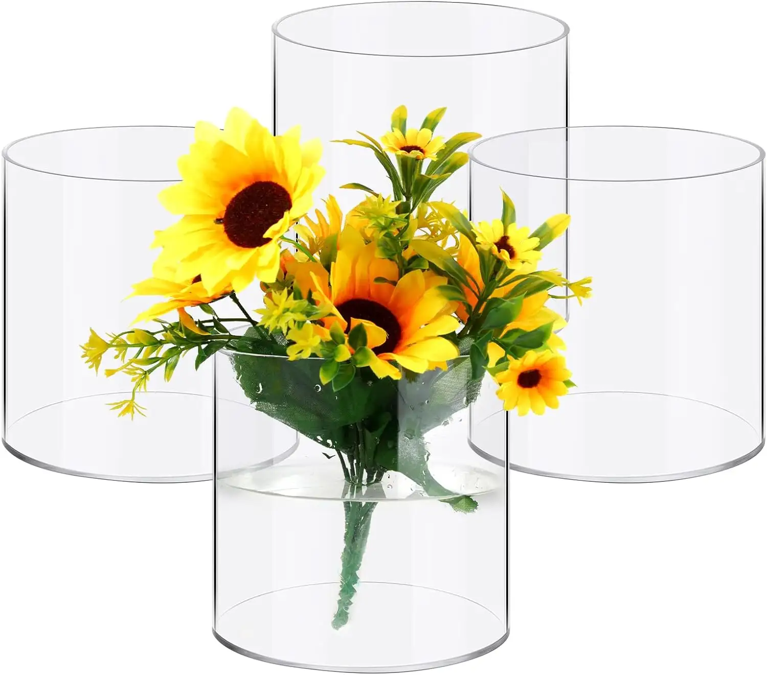 結婚式の花の装飾のための驚くべきモダンなテーブルプラスチックラウンドクリスタルシリンダークリアアクリルフラワー花瓶ホームテーブルオフィス