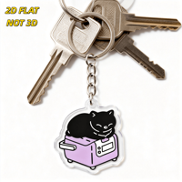 Porte-clés en acrylique Chat Noir sur Grille-pain Violet, Breloque Humoristique de Cuisine pour Amateurs de Chats et Fans d'Esthétique Originale, Design Double Face