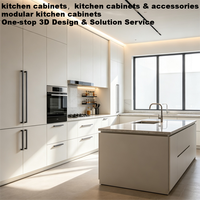 Appartement Minimaliste en Contreplaqué Écologique et Imperméable avec Grande Garde-Manger et Meubles de Cuisine Intégrés avec Îlot en Pierre