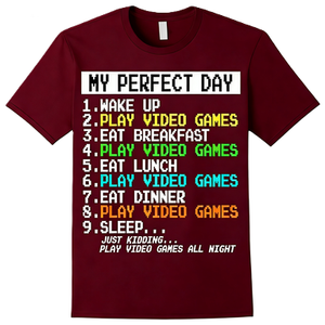 Camiseta con la lista de videojuegos de <span class=keywords><strong>My</strong></span> Perfect <span class=keywords><strong>Day</strong></span>, divertida camiseta con texto gráfico sobre la rutina del jugador, regalo para adictos a los juegos, geeks y nerds - Product Image 6