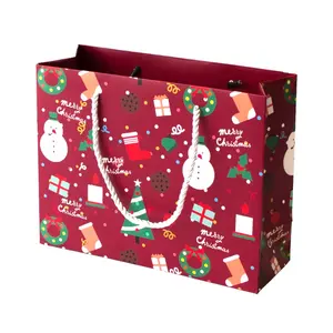 Fabrik Großhandel Einkaufs papier Verpackungs tasche Red Holiday Design Geschenk beutel für Weihnachten