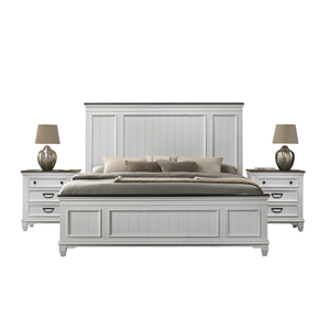 Hot selling 3-Piece Wood Bedroom Set with Storage Shiplap Panel King Bed and 2 <strong>Nightstands</strong> for Home &amp; Hotel Use - Product Image 1