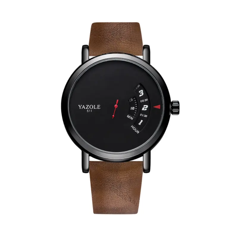 Custom logo Black Brown Men Watches hollow 2020 Genuine leather quartz business wristwatch waterproof YAZOLE 511